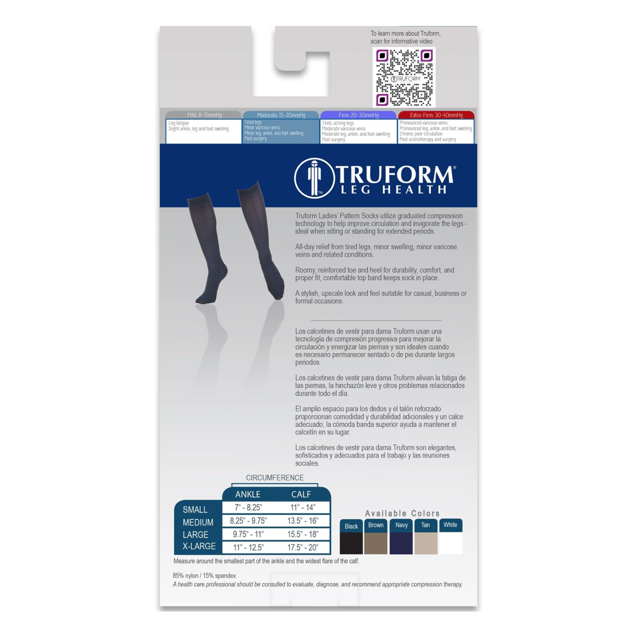 Truform, Women's Trouser Compression Socks, Knee High, Rib Pattern, 15-20 mmHg, Extra Large, Black
