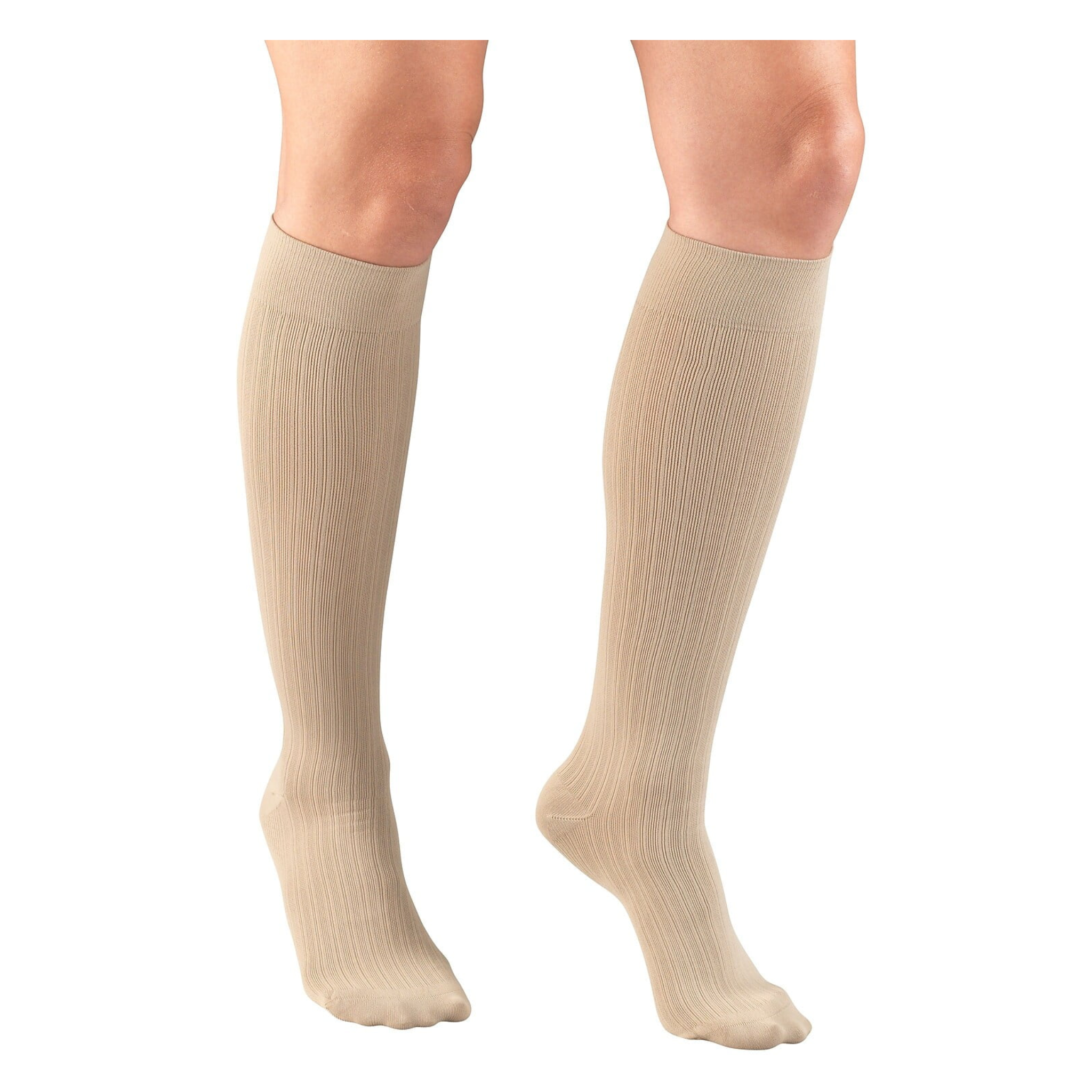 Truform, Women's Trouser Compression Socks, Knee High, Rib Pattern, 15-20 mmHg, Small, Tan