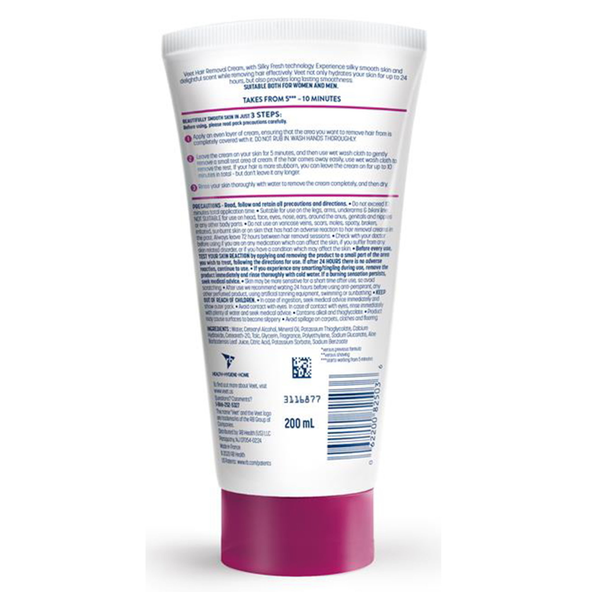 VEET, Hair Removal Cream for Legs & Body, 3-in-1 Gel Formula with Aloe Vera & Vitamin E, Sensitive Skin, 6.78 fl oz Tube