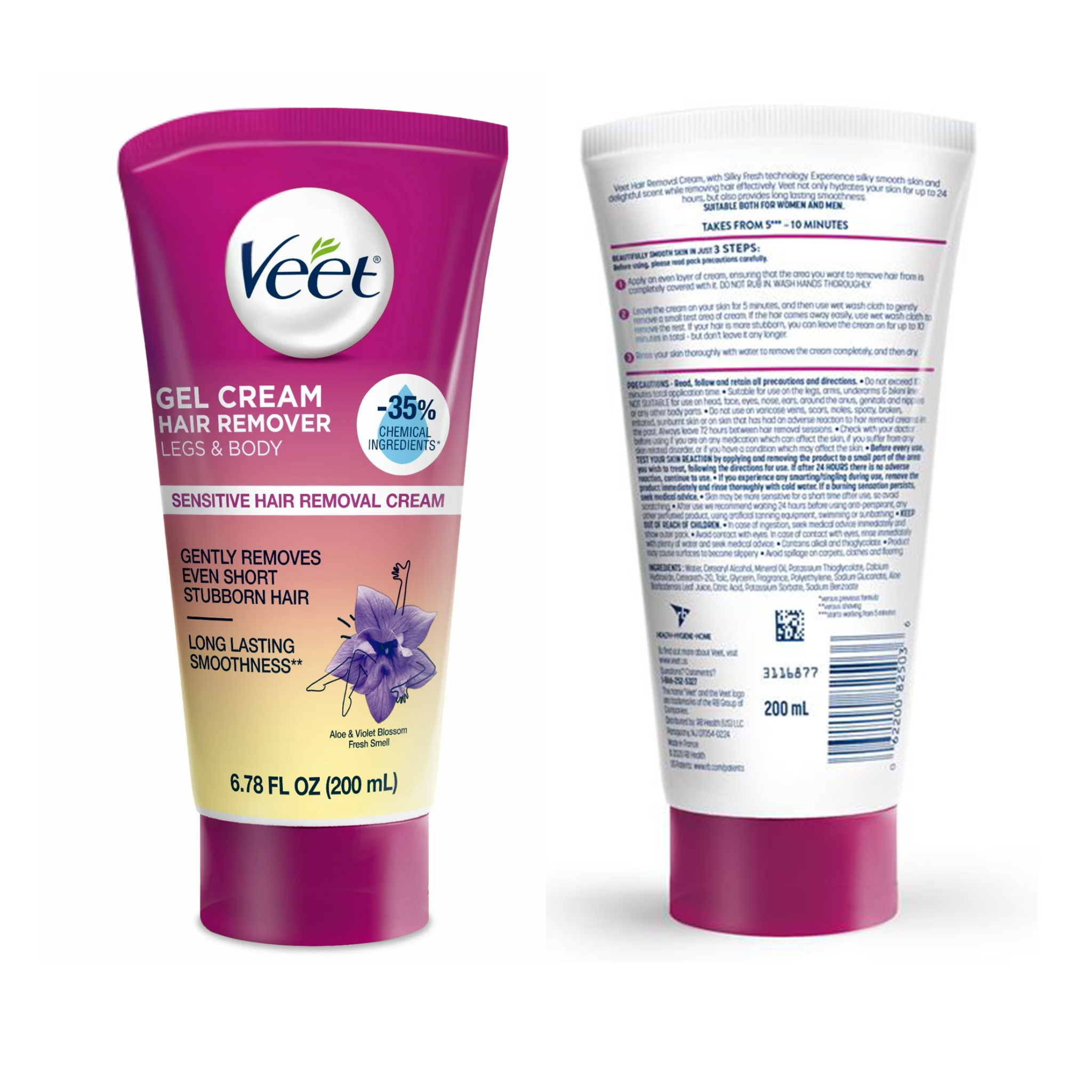 VEET, Hair Removal Cream for Legs & Body, 3-in-1 Gel Formula with Aloe Vera & Vitamin E, Sensitive Skin, 6.78 fl oz Tube